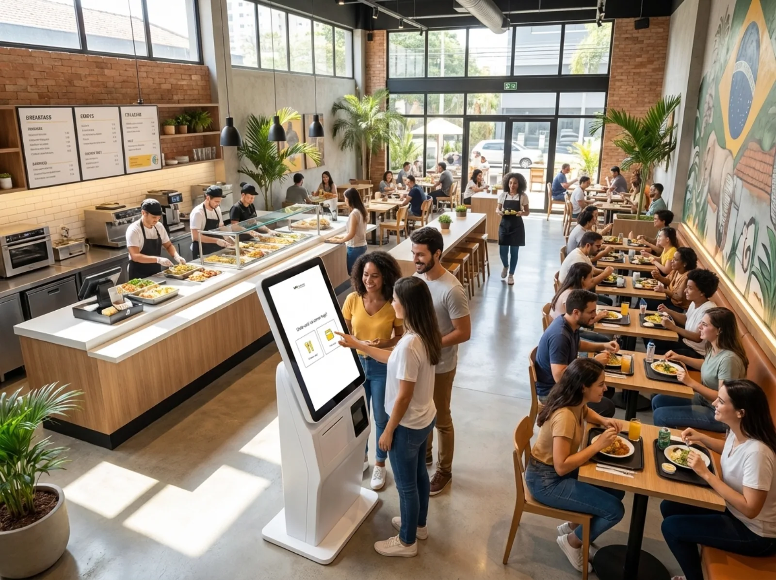 Restaurante com totem em operação